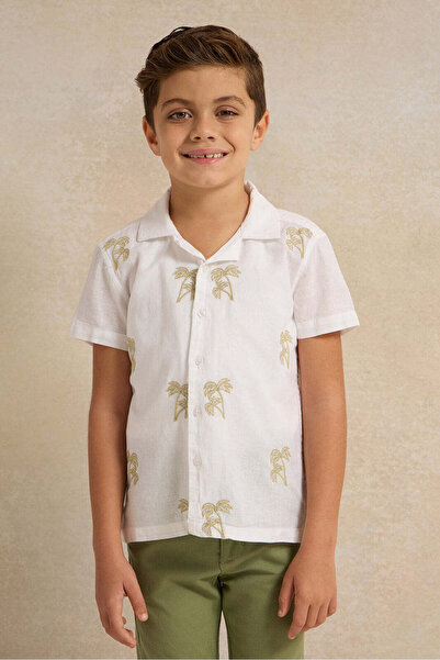 REDTAG Boys White Denim Print Short Sleeve Shirt