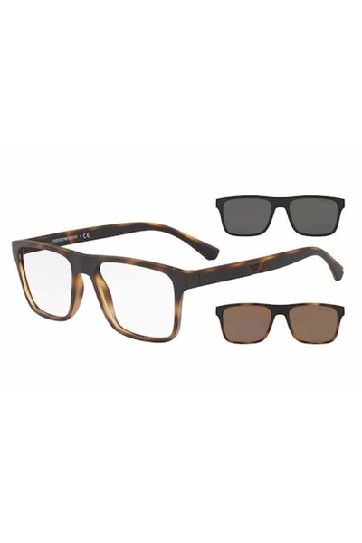 Emporio Armani Men's glasses frames with 2 clip-on lenses, 4115 58021W 54-18-145, Brown/Black