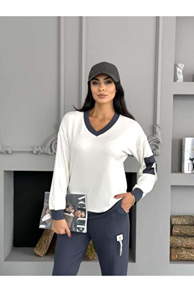 Elaxi Women's Embroidered Modal Fabric V-Neck T-Shirt Pants Two-Piece Set