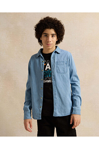 REDTAG Senior Boys Blue Denim Shirt With Black T-Shirt Set (2 Piece)