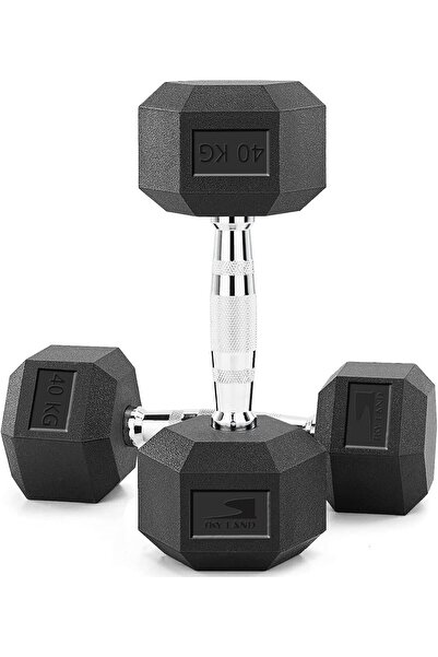 SKY LAND HEX Dumbbells EM-9260-40 Rubber Coated 40KG x2 Cast Iron for Professional Workouts
