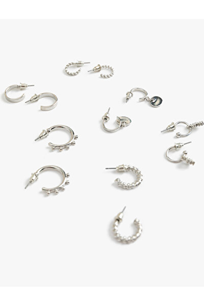 Koton Çelik Karışımlı Charm Detaylı 6'lı Halka Küpe Seti