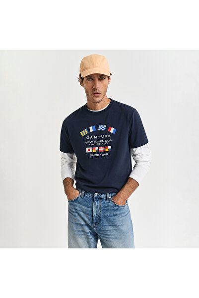 Gant Erkek Lacivert Regular Fit Bisiklet Yaka Logolu T-Shirt