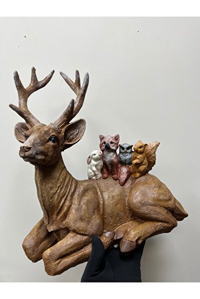 biomaxi plus Dekorasyon Ürünü Eskitme Tasarım El Boyaması geyik üstünde tavşan tilki baykuş sincap 34X37CM