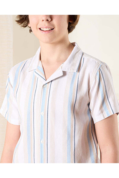 REDTAG Senior Boys Grey Striped Collared Shirt