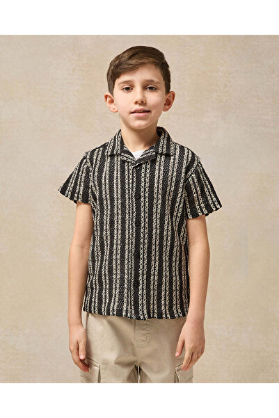 REDTAG Boys Black And White Crochet Dobby Shirt & T-Shirt Set (2 Piece)