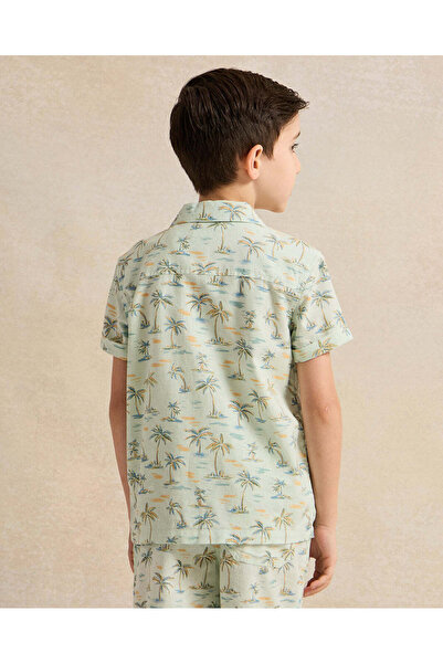 REDTAG Boys Mint Palm Tree Print Short Sleeve Shirt
