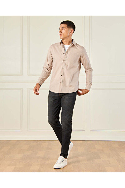 REDTAG Men Beige Striped Long Sleeve Shirt