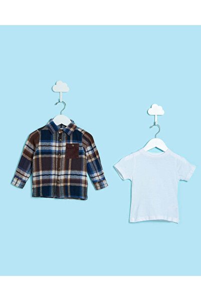 REDTAG Infant Boys Black And Brown Checked Shirt With Tee (2 Piece)