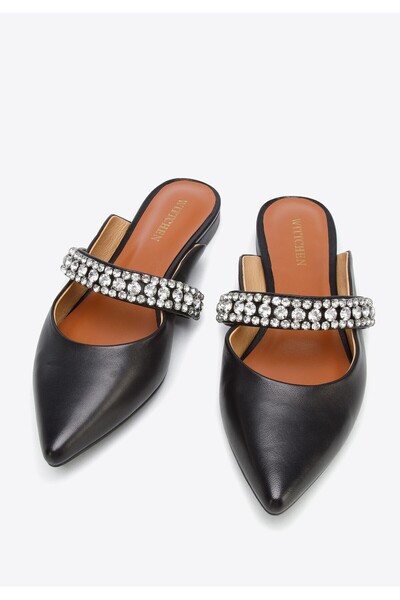 Wittchen Flip-flops din piele pentru femei cu curea strălucitoare, piele neagră