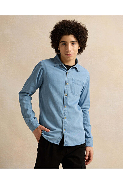 REDTAG Senior Boys Blue Denim Shirt With Black T-Shirt Set (2 Piece)