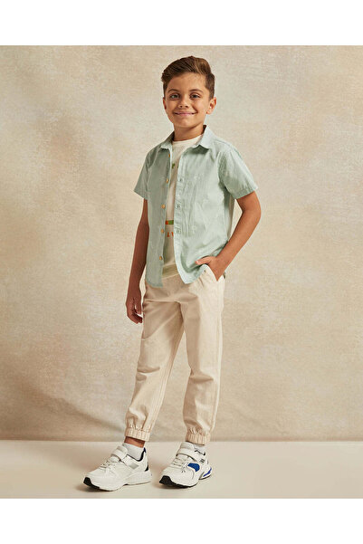 REDTAG Boys Mint Palm Print Shirt And T-Shirt (2 Piece)