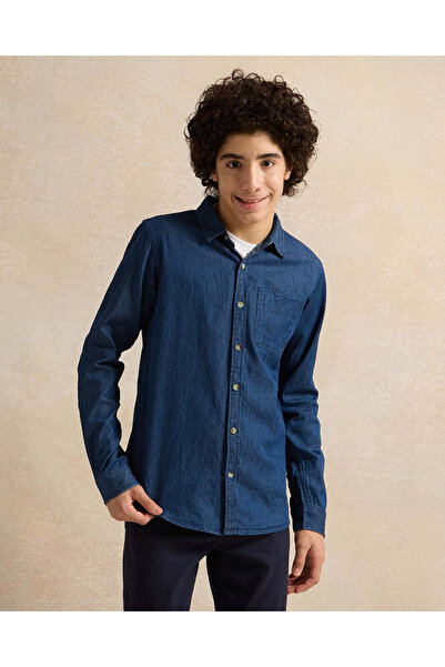 REDTAG Senior Boys Blue Denim Shirt With White Printed T-Shirt (2 Piece)