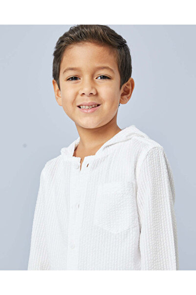 REDTAG Boys White Hooded Shirt