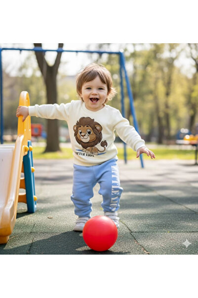 Poppy Baby Boy Lion Printed Bottom Top Two-Piece Casual Set