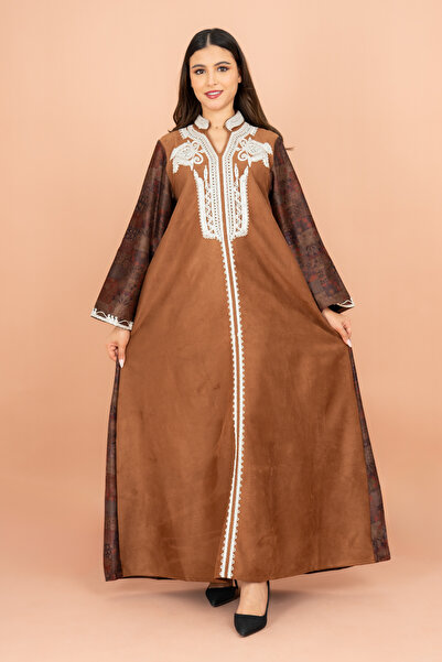 IKKXA Mandarin Colar White Embroidery Work Winter Jalabiya