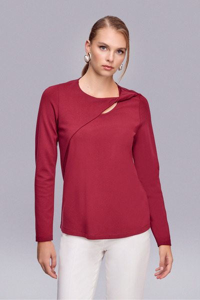 Naramaxx Yakası Burgu Detaylı Bordo Örme Bluz