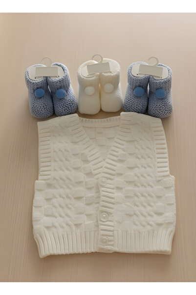MARİCOCO Bebek Yenidoğan 0-6 AY 3'lü Triko Patik ve Yelek Örgü Patik ve Örgü ...