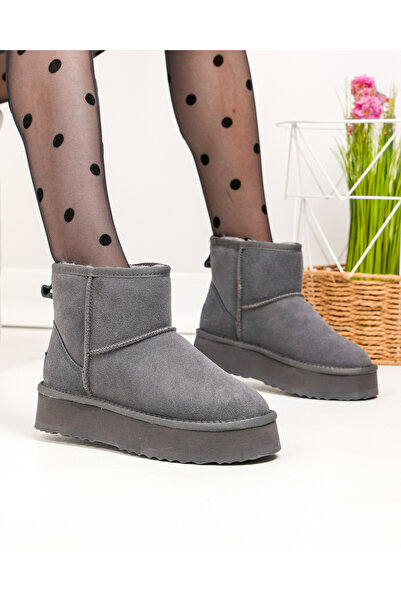 starlike Women's boots, genuine leather, gray suede DS-4134