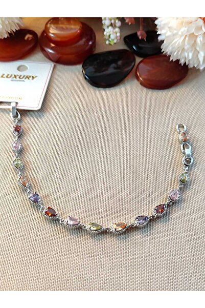 LUXURY Wisdom Jewelry Premium Zircon Colorful Stone Drop Model Steel Bracelet
