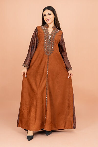 IKKXA Luxury Mandarin Colar Embroidery Beads Patterned Sleeves Jalabiya