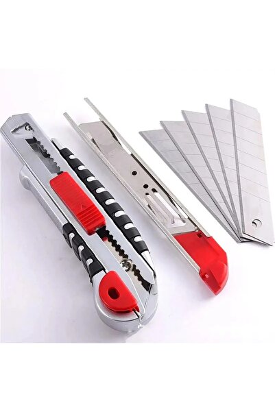 Choice Red Utility Knife Stainless Steel Wall Paper Cutting Cutter Razor Blade Retractable with 5pcs Blades
