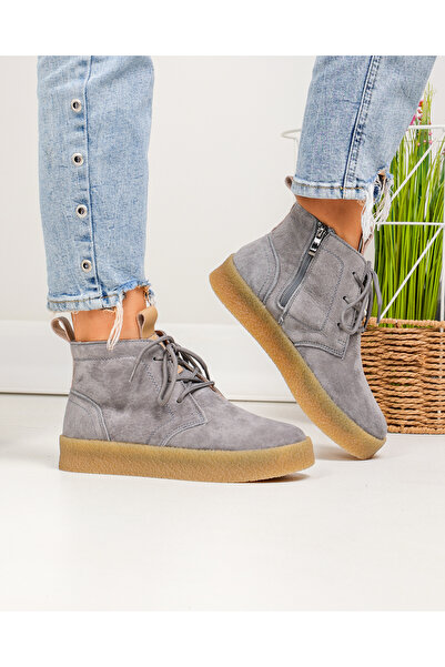 starlike Women's boots, natural suede leather, dark gray JY6651