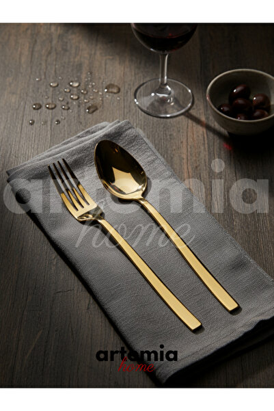 Artemia Home Artemia Piedra Gold Dessert Fork 6 Pieces |   18/10 Stainless Steel |   Premium Gold Series