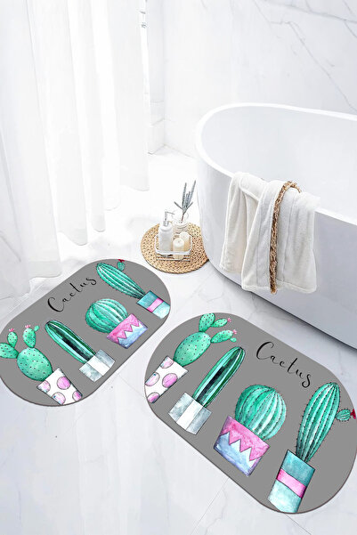 EVİMSEN Covoraș de baie oval, model cactus, lavabil, cu bază digitală anti-al...