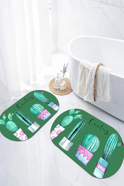 EVİMSEN Covoraș de baie oval, model cactus, lavabil, cu bază digitală anti-al...