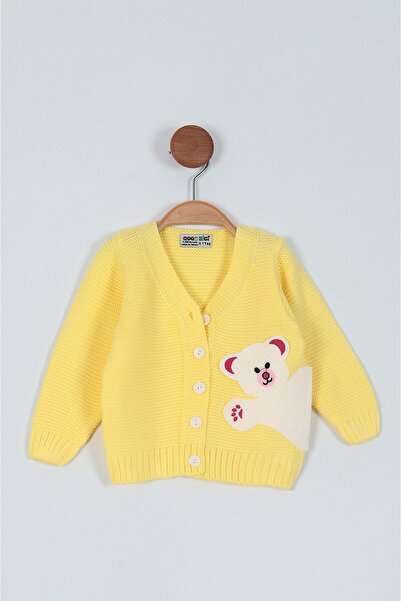 babynow BabyNova Ayı Figürlü Düğme Detaylı Kız Bebek&Çocuk Hırka