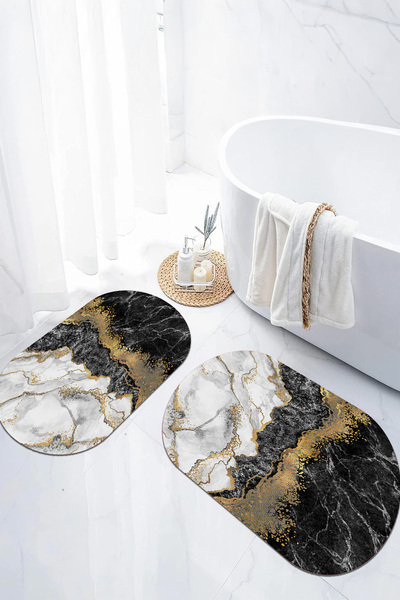 EVİMSEN Set de scaune pentru toaletă cu covoraș de baie oval, lavabil, cu mod...