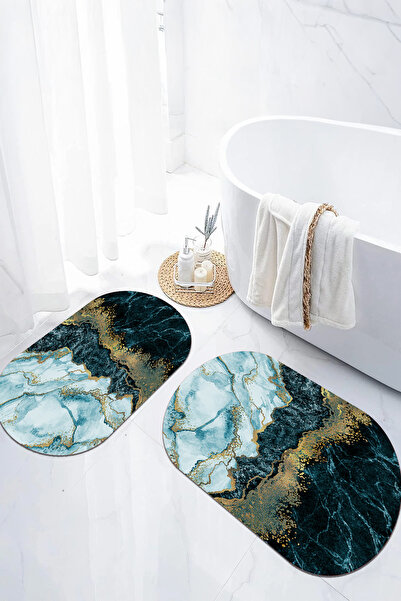 EVİMSEN طقم مقعد المرحاض بقاعدة رقمية مضادة للانزلاق وقابلة للغسل بنمط رخامي ...