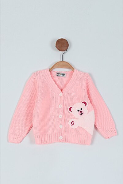 babynow Cardigan BabyNova pentru fetițe și copii, cu figurină ursuleț și deta...