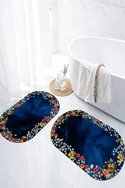 EVİMSEN Set de scaune pentru toaletă cu covoraș de baie oval, model floral, l...