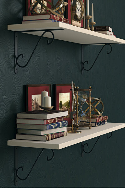 DUFON Miraj Serisi Metal Ayaklı, 2'li Duvar Rafı (Vizon -85x20)