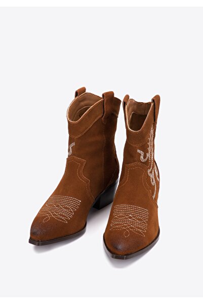 Wittchen Ghete cowboy damă din piele întoarsă cu broderie, scurte, maro, din ...