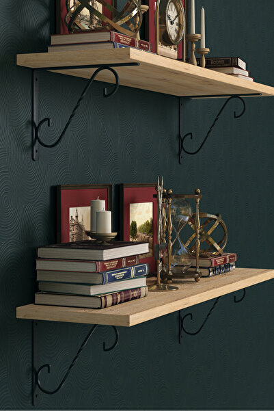 DUFON Miraj Serisi Metal Ayaklı, 2'li Duvar Rafı (Safir Meşe -85x20)