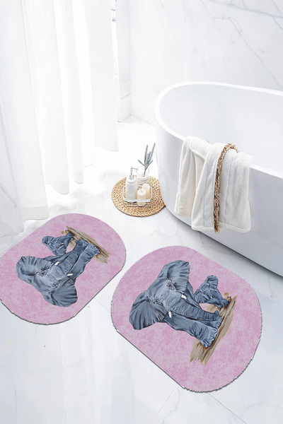 EVİMSEN Set de scaune pentru toaletă cu covoraș de baie oval, lavabil, cu mod...