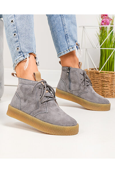 starlike Women's boots, natural suede leather, dark gray JY6651