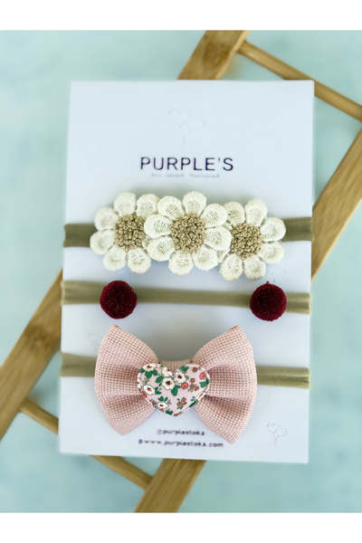 PURPLE'S BİR TUTAM MUTLULUK ربطة شعر للأطفال حديثي الولادة مصنوعة يدويًا مكون...