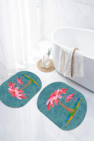 EVİMSEN Set de scaune pentru toaletă cu covoraș de baie oval, cu model de pal...