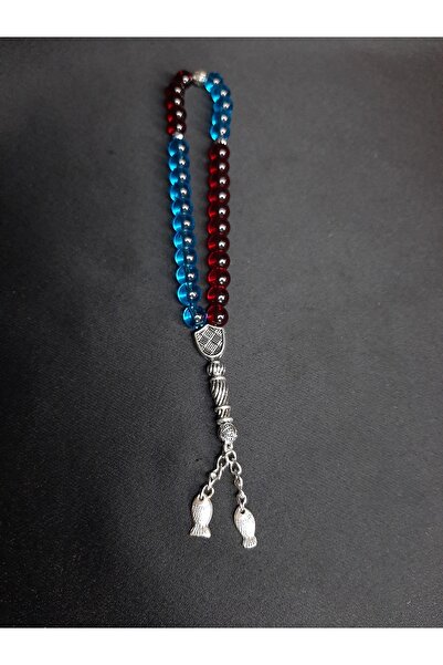 MRYart Fish Detailed Fan Rosary Designed with Burgundy Blue Glass Beads