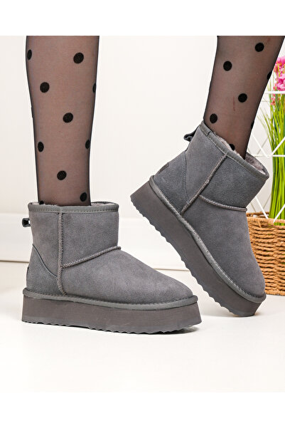 starlike Women's boots, genuine leather, gray suede DS-4134