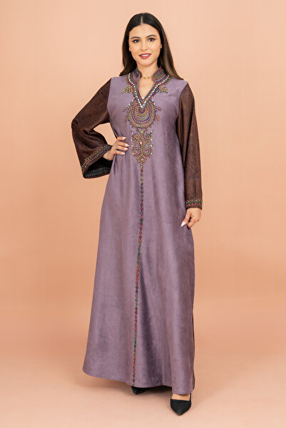 IKKXA Luxury Colorful Embroidery Wide Sleeves Solid Jalabiya