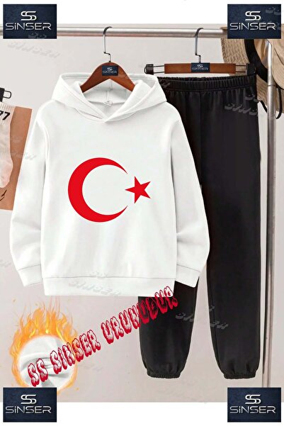 SS SİNSER Children's Unisex Special Printed Hooded Tracksuit Set with Moon an...