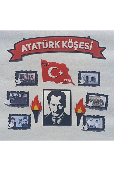 damlakidsmoda Demonte, Meşaleli,Resimli Atatürk Köşesi Keçe Atatürk panosu