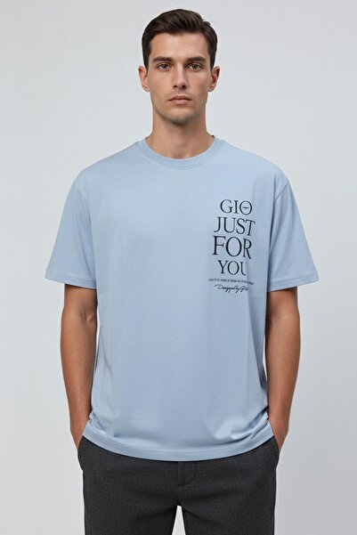 Sabri Özel Crew Neck Printed Men's T-Shirt Light Blue