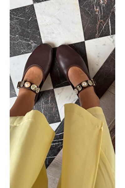 Eataly Shoes Acıkahve Skin Gold Sa kopčom Žene Baletanke