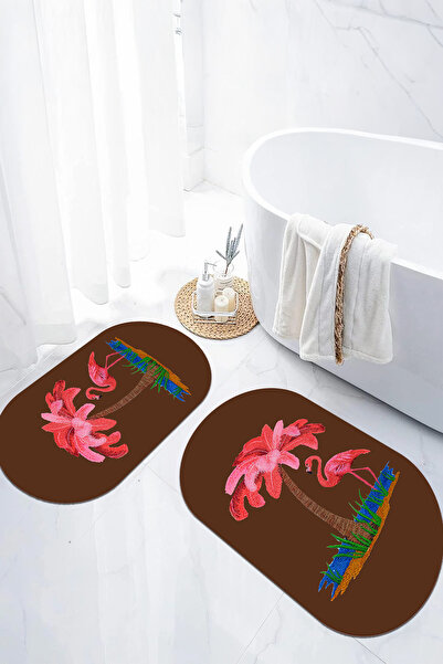 EVİMSEN Set de scaune pentru toaletă cu covoraș de baie oval, model palmier, ...